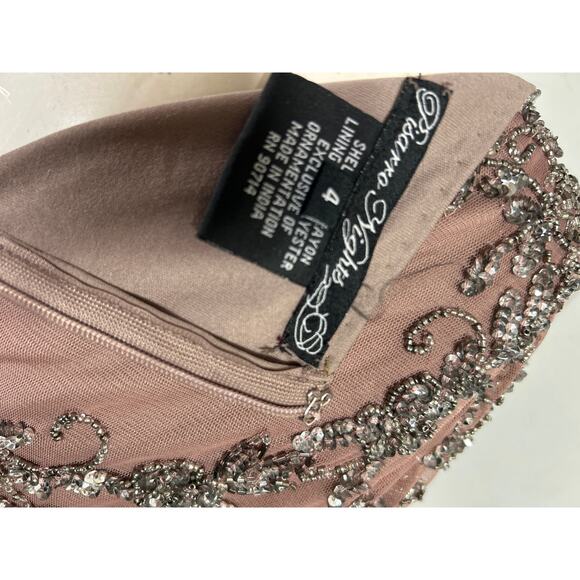 Pisarro Nights Beaded V-Neck A-Line Gown in Mauve Brown. Size 4. - Picture 6 of 9